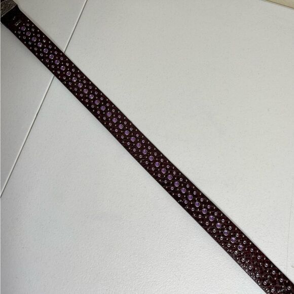 Ariat Burgundy Leather Purple Rhinestone Silver Buckle Handcrafted Belt Women 26